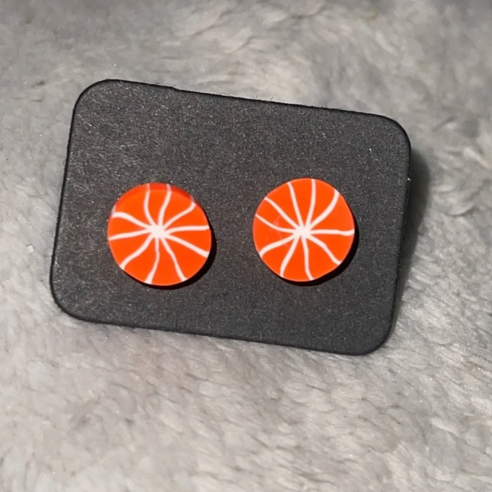 New Artisan Cantaloupe Slices Polymer Clay Sterling Silver Stud Earrings